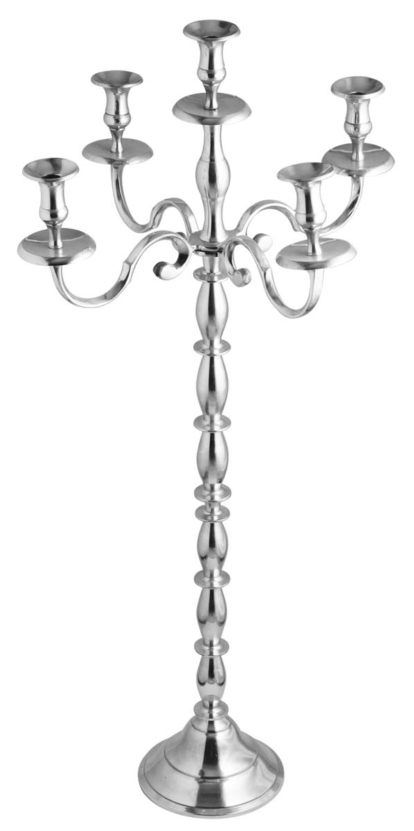 41” Aluminum Candelabra with 5 Holders – Steel Finish – Antique-Look Home Décor / Gifts
